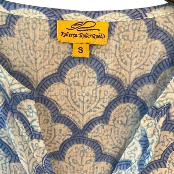 Roberta Roller Rabbit Sz S Light Blue Patterned Lightweight Lace-Up Top - Picture 6 of 6
